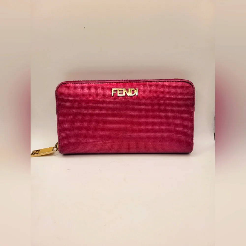 Rare Fendi Metallica Hot Pink Zip Around Wallet